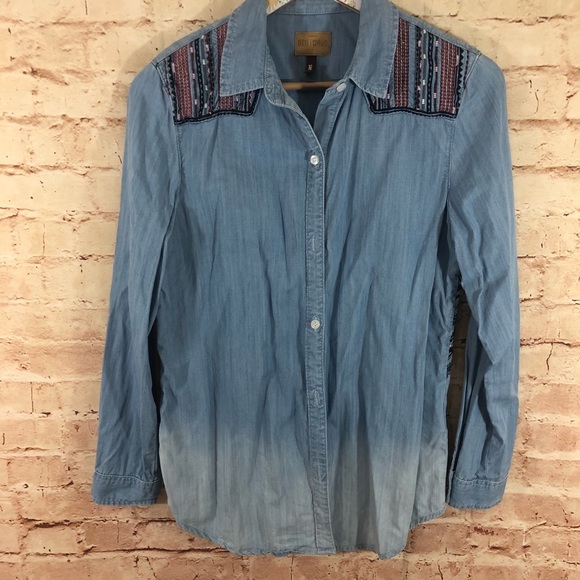 Driftwood Embroidered Button down Denim Shirt - Picture 2 of 8
